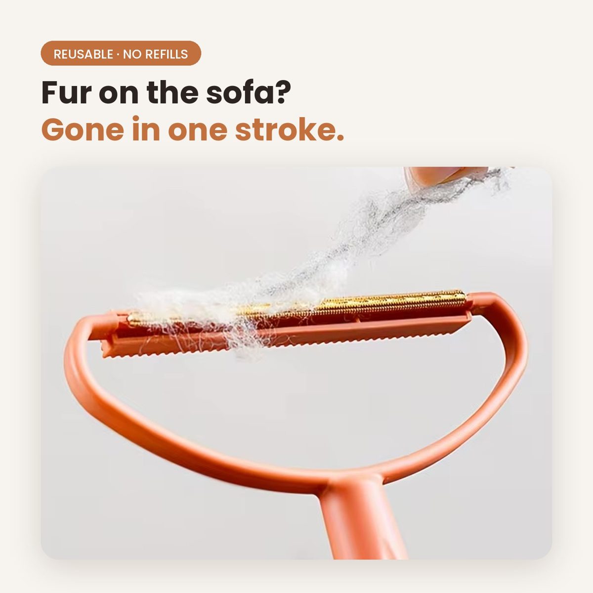 Reusable Fur Remover lifting pet hair from a sofa in one stroke