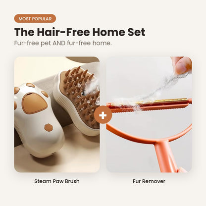 Hair-Free Home Set: Steam Paw Brush and reusable Fur Remover for a fur-free pet and home