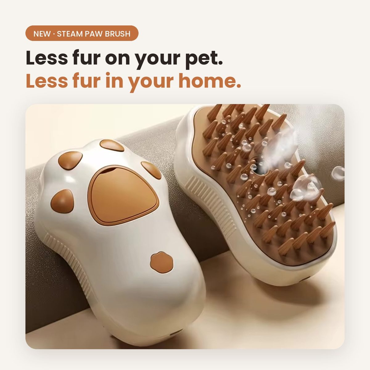 Steam Paw Brush steam grooming brush for cats and dogs in a cute paw design