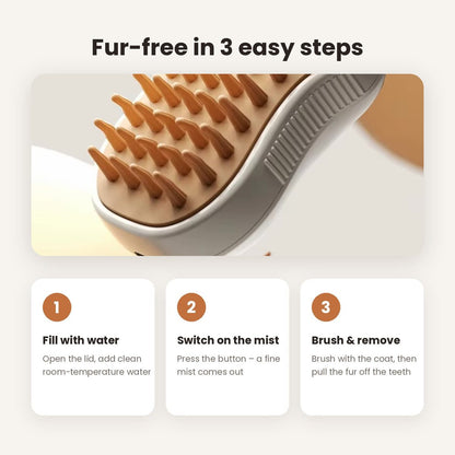 How to use the Steam Paw Brush in 3 steps: fill with water, switch on the mist, brush and remove the fur